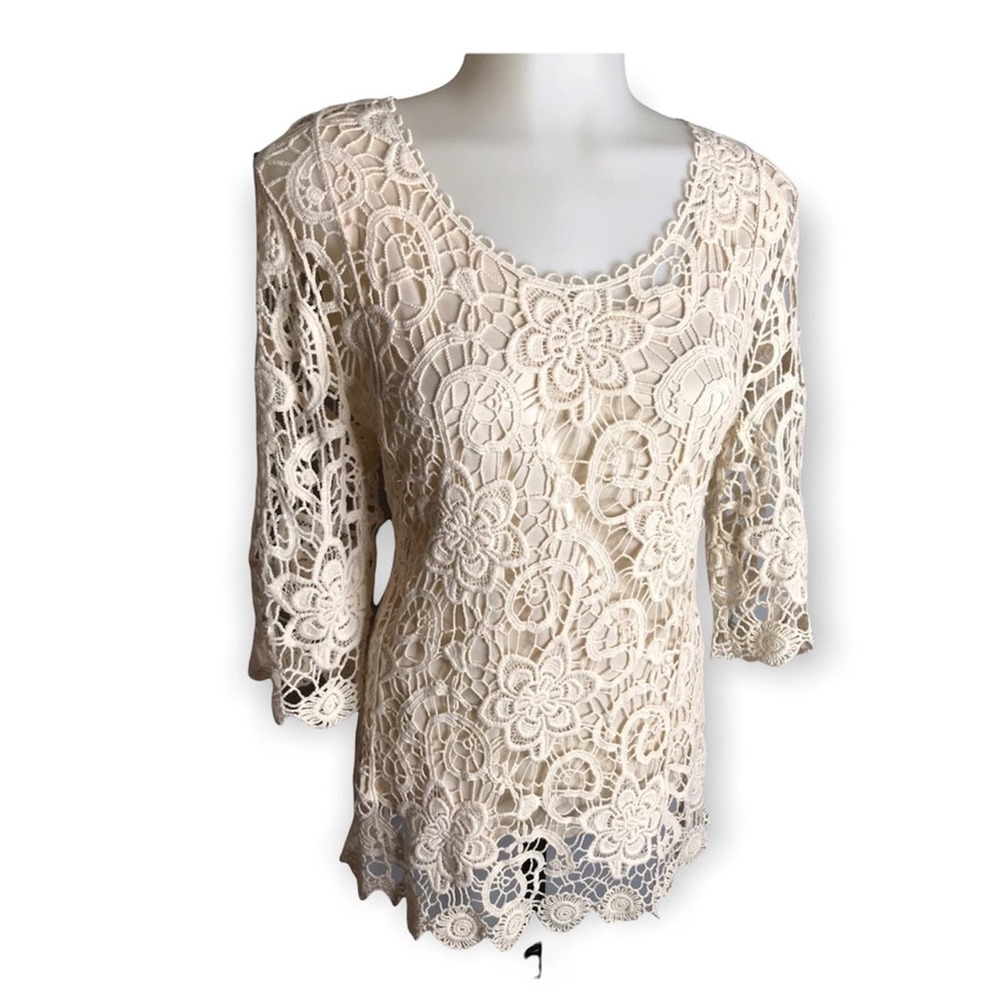 Christopher & Banks | Cream Crochet Blouse 2 Shir… - image 7